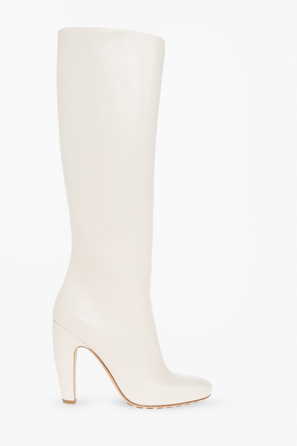 Bottega Veneta White Leather Square Toe Stiletto Mules Heels
